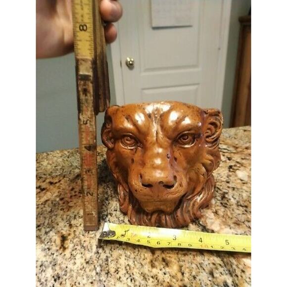 Vintage Tiger Head Detailed Ceramic Planter Made in Italy Vintage MCM Signed - Picture 12 of 12